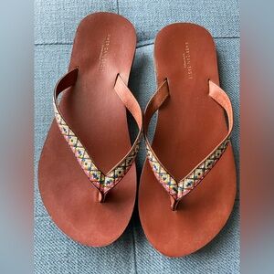 American Eagle Outfitters Tan Sandals with Colorful Patterned Straps